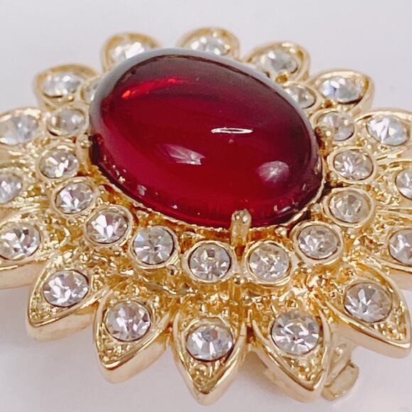 Vintage Arnold Scaasi Moghul Jewels Clip-On Earrings Signed Floral Red Cabochon - Picture 5 of 11